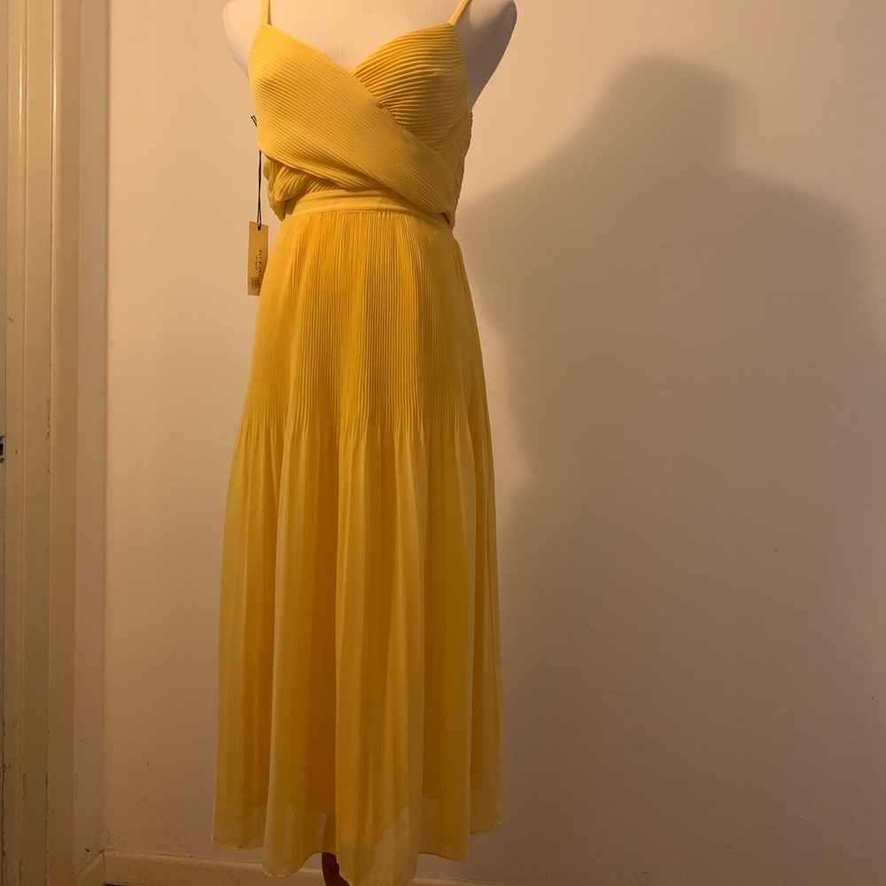 NWT Ali & Jay yellow pleated midi dress with cutouts